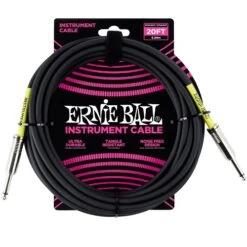 Ernie Ball 20′ Straight/Straight Instrument Cable – Black