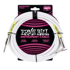 Ernie Ball 20′ Straight/Angle Instrument Cable – White