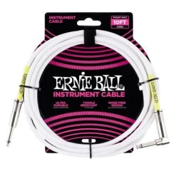 Ernie Ball 10′ Straight/Angle Instrument Cable – White