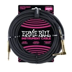 Ernie Ball 25′ Braided Straight / Angle Instrument Cables Black/Gold