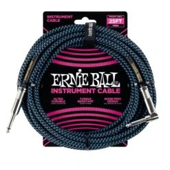 Ernie Ball 25′ Braided Straight / Angle Instrument Cables Black / Blue
