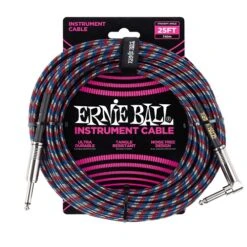 Ernie Ball 25′ Braided Straight / Angle Instrument Cables Black / Red / Blue / White