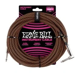 Ernie Ball 25′ Braided Straight / Angle Instrument Cables Black / Orange