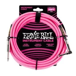 Ernie Ball 25′ Braided Straight / Angle Instrument Cables Neon Pink