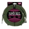 Ernie Ball 6066 Guitar Lead Cable 25″ Foot Braided Straight Angle Black Green