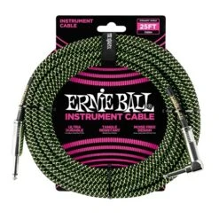 Ernie Ball 6066 Guitar Lead Cable 25″ Foot Braided Straight Angle Black Green