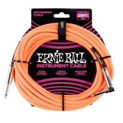 Ernie Ball 25′ Braided Straight / Angle Instrument Cables Neon Orange
