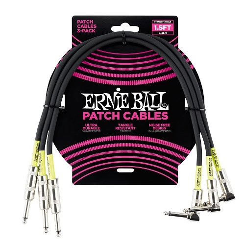 Ernie Ball 1.5′ Straight / Angle Patch Cable 3-Pack Black 1 Ernie Ball 1.5′ Straight / Angle Patch Cable 3-Pack Black