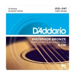 3x DAddario EJ38 12 String Acoustic Guitar Phosphor Bronze Light 10-47 EJ38 String Set