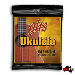 GHS 100 Baritone Ukulele String Set Silver Wound Basses Black Nylon Trebles Tie Ends 28-34 Gauge