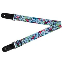 UKULELE STRAP BLUE HAWAIIAN FLOWERS