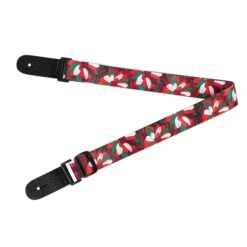 UKULELE STRAP RED TROPICAL FLOWERS