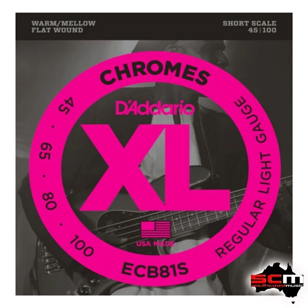 D’Addario ECB81S Chromes Short Scale Flatwound Bass Guitar Strings 1 D’Addario ECB81S Chromes Short Scale Flatwound Bass Guitar Strings