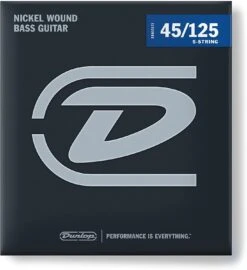 Jim Dunlop DBN45125 Bass Guitar Strings Set 5 String Nickle Plated 45 To 125