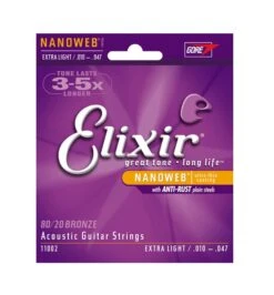 10-47 Elixir Bronze Acoustic Guitar String Set Extra Light .010″ – .047″ Easy Playing Bright Tone