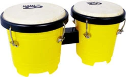 DADI PERCUSSION 4-5″ YELLOW MINI BONGO DRUMS NATURAL SKINS BONGOS