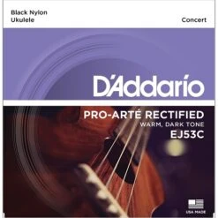 D’Addario EJ53c Hawaii Concert Ukulele Black Nylon Uke Pro-arte Rectified Strings