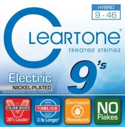 CLEARTONE 9-46 HYBRID ELECTRIC GUITAR STRINGS NICKEL-PLATED HEX CORE