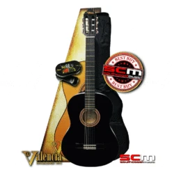 Valencia VC154KBK 4/4 Full Size Classical Guitar With Gig Bag, Clip-on Tuner And On-line Lessons Black Gloss Finish VC154KBK